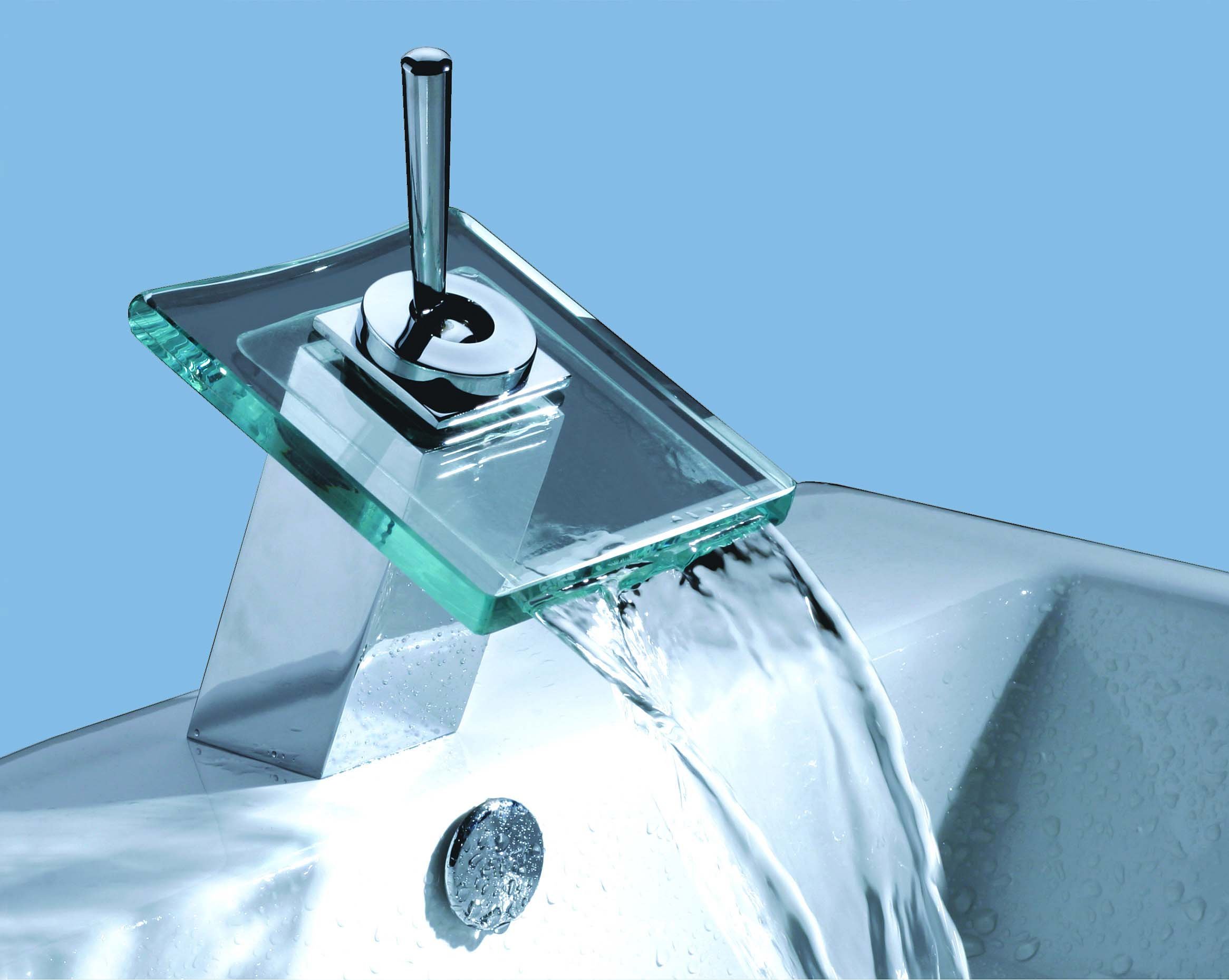 Single Handle Brass Chrome Finishing Glass Waterfall Vessel Bathroom Sink Faucet+100% Guaranteed+Free Shipping