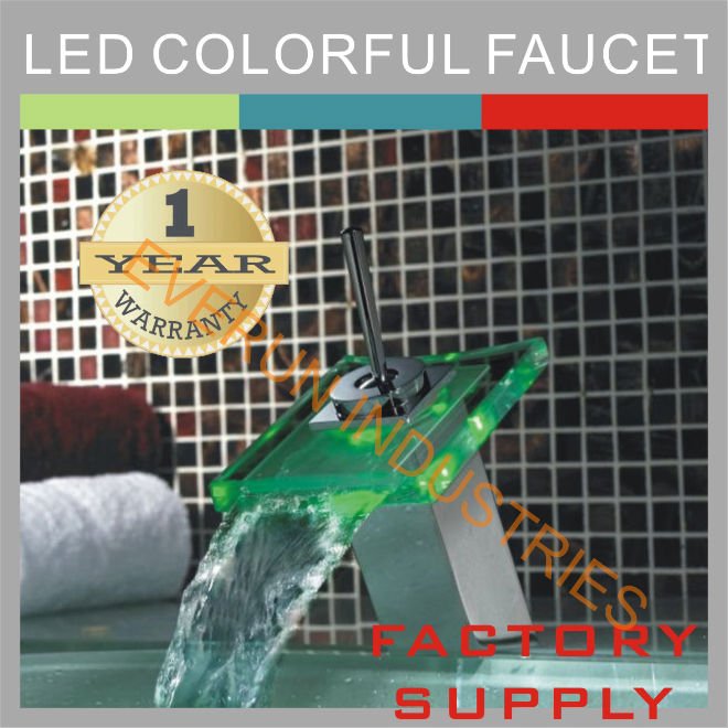 [Factory Wholesale]LED COLORFUL GLASS WATERFALL FAUCET KITCHEN WASHIN ROOM BASIN SINK TAP MIXER Best Price