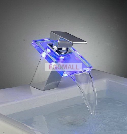LED Basin Faucet & Glass Faucet & LED Waterfall Faucet Water Tempature Detectable Free Shipping