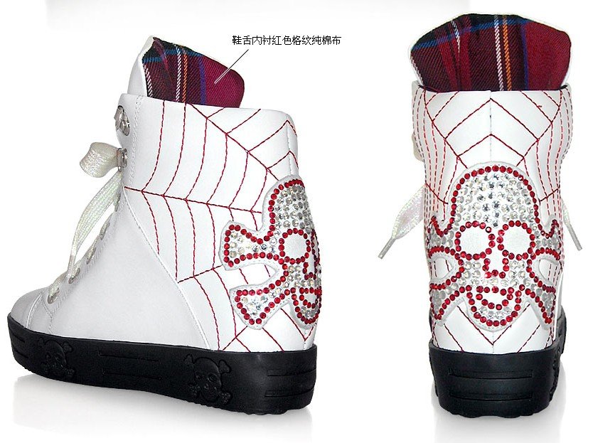 Diamond Skeleton Rivet High Help Cowhide Footland Shoes Should Increase Women's Shoes Inside K09-68 Tricolor Free Shipping