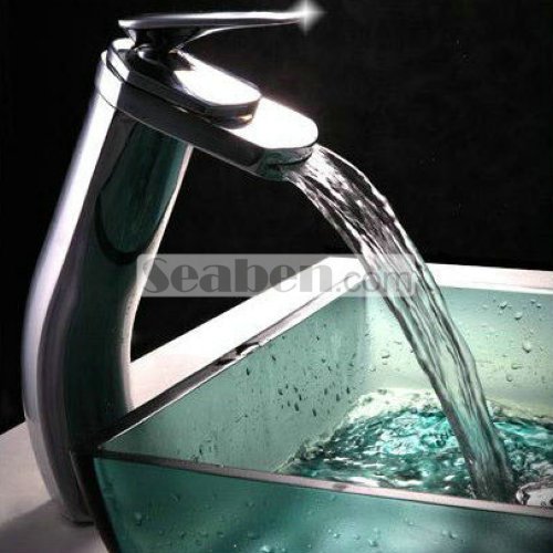 FREE SHIPPING Excellent Polished Heighten Waterfall Brass Bathroom Sink Faucet (149-18003)