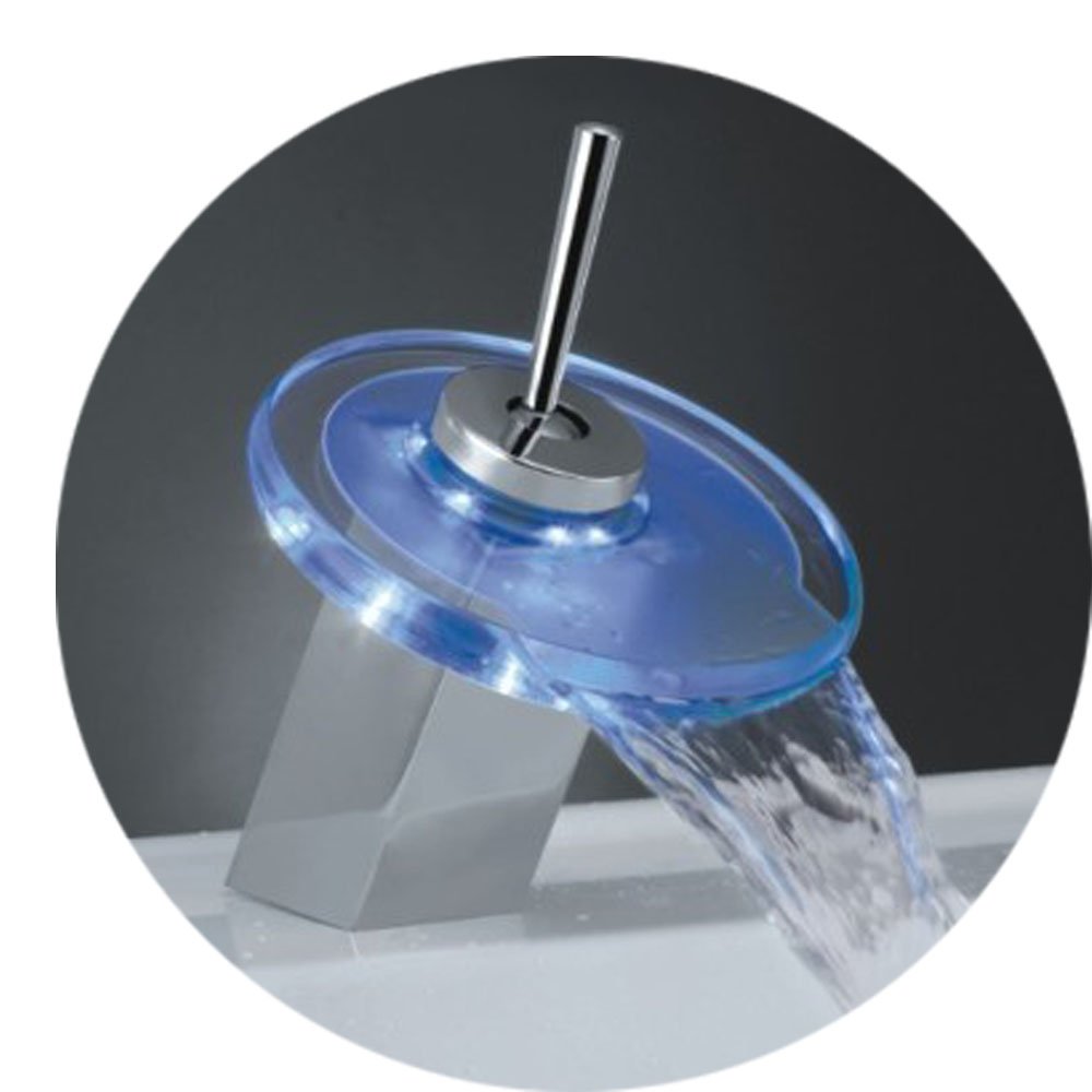 Dropship Single Handle Chrome LED Glass Waterfall Color Change Bathroom Sink Faucet+100% Guaranteed