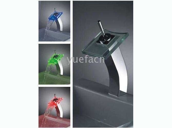 Single Handle Chrome Waterfall LED Bathroom Sink Faucet -Wholesale- Free Shipping(L-4004)