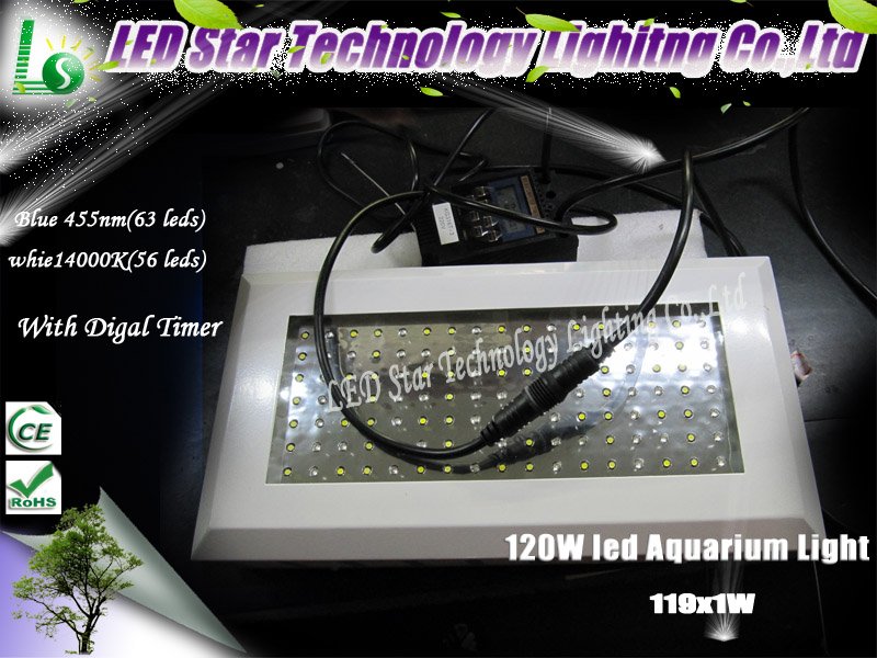 Whole Sale Timer Control 120W(119*1W) LED Aquarium Light Blue(455nm):white(14000K)=1:1 + Free Shipping