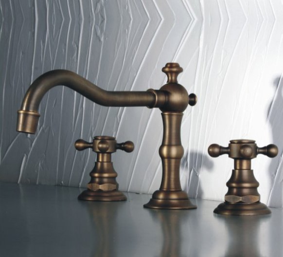Two Handles Antique Brass Widespread Bathroom Sink Faucet - Wholesale - Wholesale - Free Shipping(F-5012)