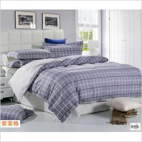 100% Pure Cotton Twill Grid 4pcs Bedding Set Home Textile Duvet Sets