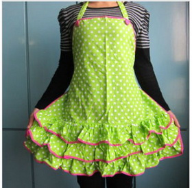 Green With Ruffles Small Dots On Apron