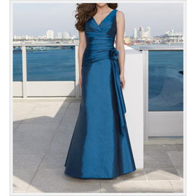 Wholesale 2010 Unexceptionable V-neck Floor Length Lace Up Satin Ladies Party Dress, Free Shipping