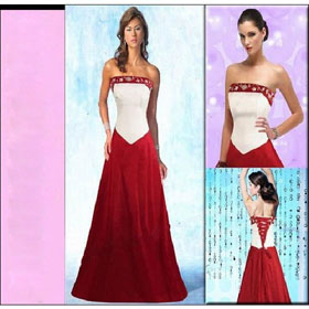 AH1129 Wedding Dress Bridal Gown Strapless Floor Length White Red