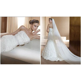 Free Shipping Wedding Dresses A-line Strapless Chiffon Bowknot and Ruffle Floor Length
