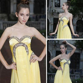 A-line Sweetheart Floor Length Tencel/Chiffon Quick Delivery Ladies' Dresses Gown