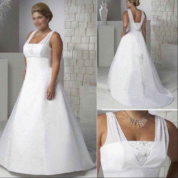 Free Shipping/A-line/Sleeveless/Satin&Chiffon/Floor Length/Plus Size Wedding Dress/Bridal AU8028