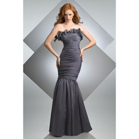 Trumpet Strapless Shirred Mermaid Gown Ruffle Detail Taffeta Floor Length Bridesmaid Dresses