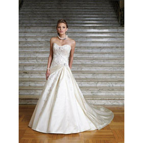 Appliqued Strapless Satin Bridal Wedding Dress 2011 Fashion Design Floor Length Wholesale Price+free Shipping Top Quality