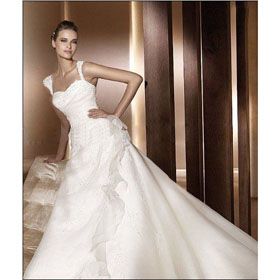 Free Shipping Wedding Dresses A-line Speghetti Organza Ruffle Floor Length