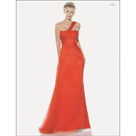 Elastic Woven Satin,Chiffon One Shoulder Oranger Vintage Evening Dresses Floor Length