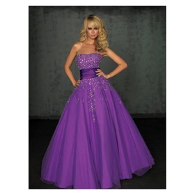 Tulle Strapless Beaded Neckline with A Line Floor Length Skirt Purple Hot Sell 2010 New P