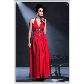 Lady Wedding Dress D30102 Red Long Style Dress A-line Halter Floor Length