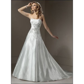 No Risk Shop! Free Shipping Prince Strapless Floor Length A Line Chapel Train White Satin Wedding Dresses WD5114