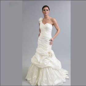 One-shoulder Trumpet Taffeta Floor Length Bridal Gown HL-WD2088