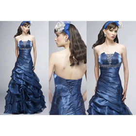Nobby Backless A-line Floor Length Beaded and Pleated Organza Evening Dress