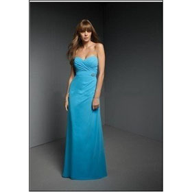 Elegant Blue A-line Sweetheart Chiffon Floor Length Bridesmaid DressB-1108