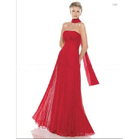 Elastic Woven Satin,Chiffon Cheap Evening Dresses Strapless Red Floor Length