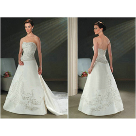 Free Shipping Satin Strapless Heavy Embroidery A Line Floor Length with Detachable Train Hot Sell Wedding Gown WB-0004