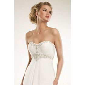 2011 New White Chiffon A-Line Strapless Sweetheart Neck Beaded Embroidered Floor Length Lace Up Strapless Wedding Dress