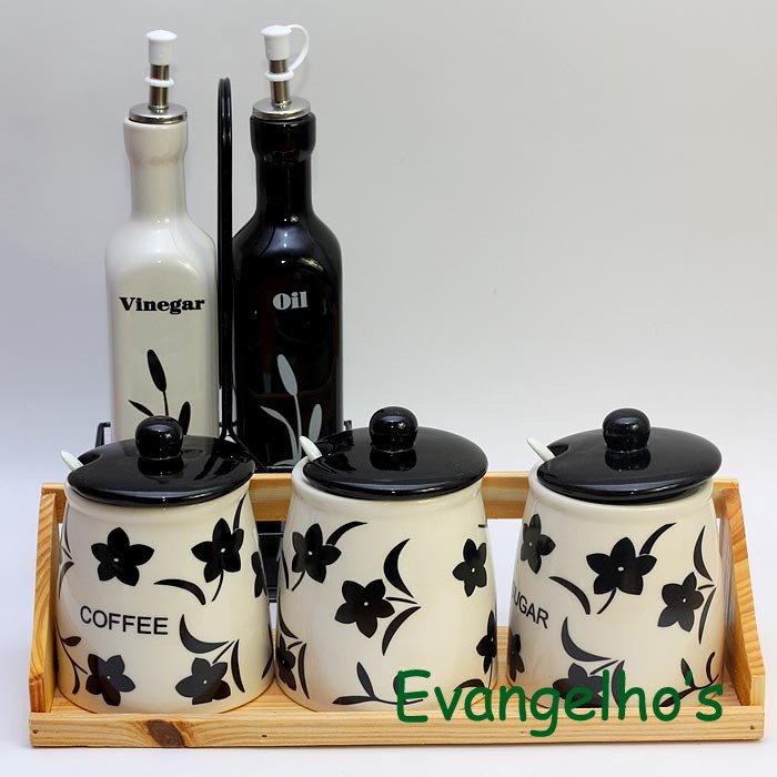 Ceramic Condiment Set(external Diameter 12cm, Containing 3 Cans and 2 Bottles and 1 Tray/set)