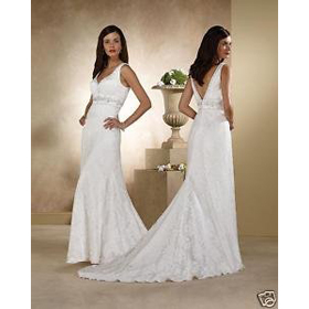 V-neck Floor Length Satin Wedding Dress Evening Gown