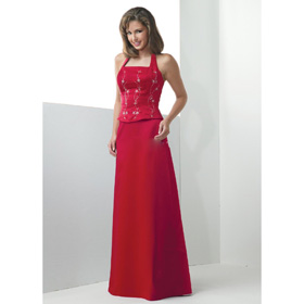 Red A-Line Halter Top Floor Length Satin Mother of The Bride Dresses