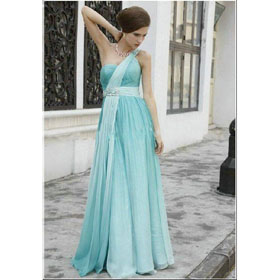 One-shoulder Lady Silk Cocktail Dress C80339 A-line Floor Length Free Shipping