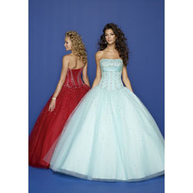 Free Shipping Strapless Embroidery Floor Length Ball Gown Import Satin/gauze Evening Dress/Quinceanera Dress Wholesale/retail