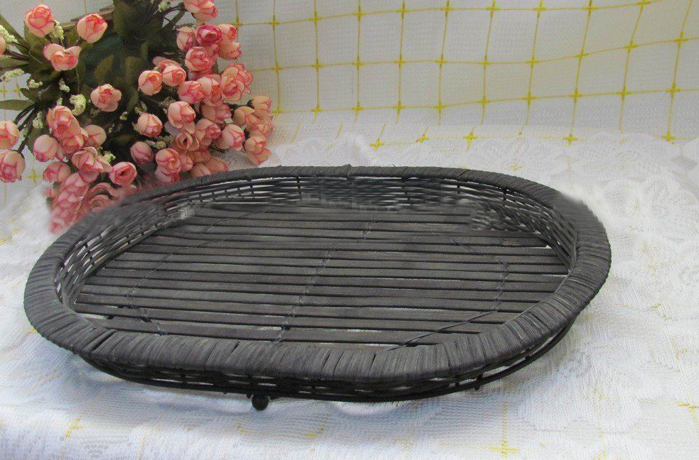 Eco-friendly European Style Handmade Black Oval Bamboo Fruit Plate Freeshipping