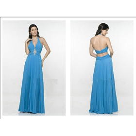 Free Shipping Chiffon Sexy V-neck with Halter in Floor Length A Line Simple Evening Dress