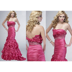 Courtlike Backless Mermaid/Trumpet Floor Length Pleated and Beaded Taffeta Evening Dress