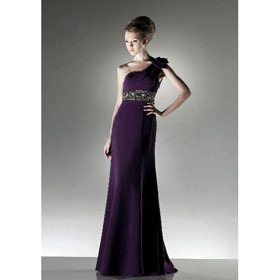 Wholesale 2011 New Arrival Chiffon One Shoulder Prom Dress Sheath Floor Length Dress