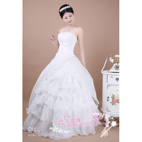 2010 Wedding Dress, Stunning Ball Gown Strapless Floor Length with Embroidery Organza H674edfrt3w