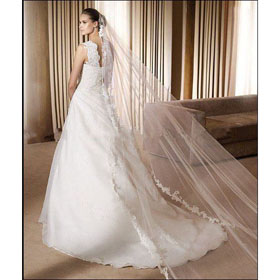 Free Shipping Wedding Dresses A-line One Shoulder Organza Applique and Ruffle Floor Length