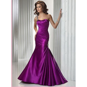 Elysemod One Shoulder Sheath Satin Sleeveless Floor Length Jewels Purple Peony Formal Gowns/Prom Dresses