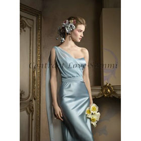 2011 Formal Floor Length Blue One Shoulder Bridesmaid Dress