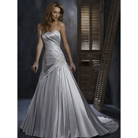 New Style Strapless Beaded Floor Length Satin Silver Aini Wedding Dress AN-WD-1150
