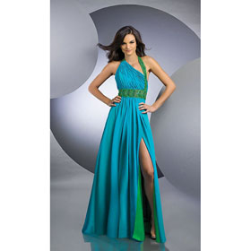 Chiffon And Satin Sleevless Floor Length Hot Sale A Line Designer Prom Dress