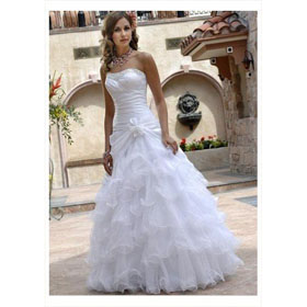 Free Shipping-taffeta Strapless Beaded Straight Neckline with Layered Organza A Line Floor Length White Wedding Dress