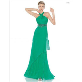 Evening Dresses Chiffon Cocktail Dresses Halter Light Green Bead Floor Length