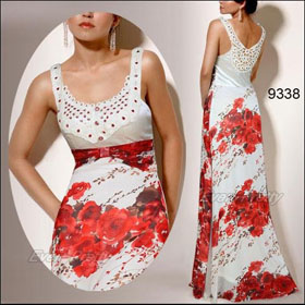 09338RD Free Shipping Fashion Evening Red Floral Printed Floor Length Dresses