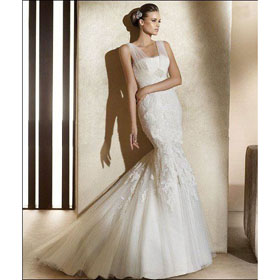 Free Shipping 2011 Hot Wedding Dresses Trumpet Organza and Lace Floor Length