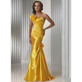 2010 Stunning Most Popular Floor Length One Shoulder Gold Evening Dress Free Shipping CJ023