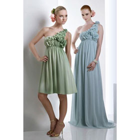Chiffon Evening Dresses One Shoulder Black Hand Flower Floor Length